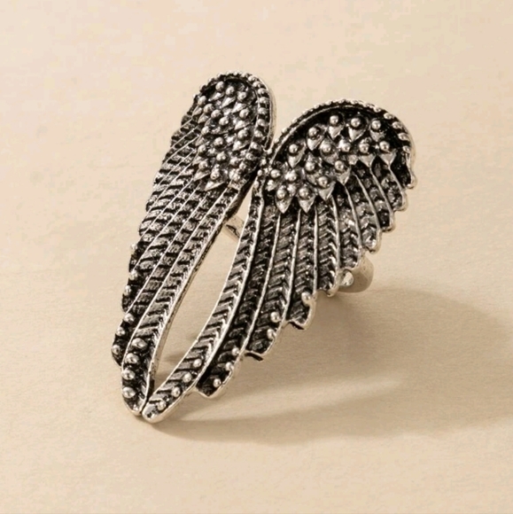 Jewelry - Wings of an Angel Heart Shaped Oxidized Heavy Silver Statement Ring